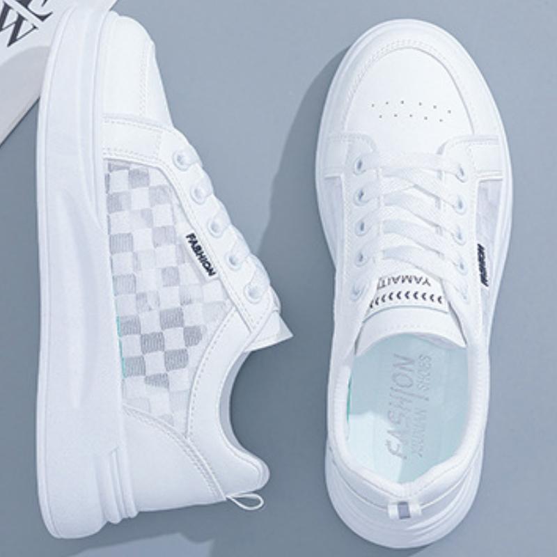 Женские теннисные туфли Лето 2025 Модные повседневные белые туфли Кружевные туфли Дышащие сетчатые туфли на плоской платформе Женские кроссовки
