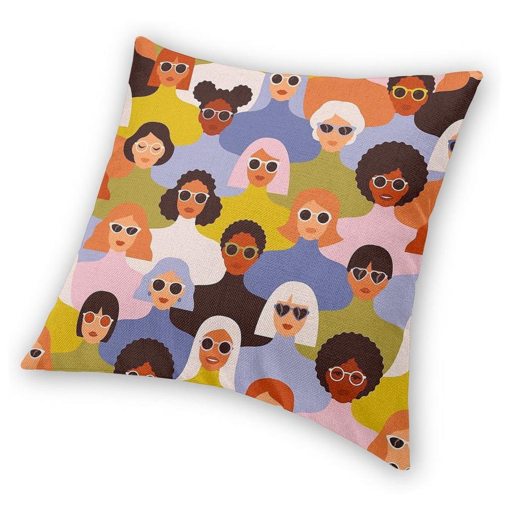 Female Diverse Faces Of Ethnicity Pillowcase Polyester Linen Velvet Printed Decor Throw Pillow Case Sofa Seater Cushion Case 18"
