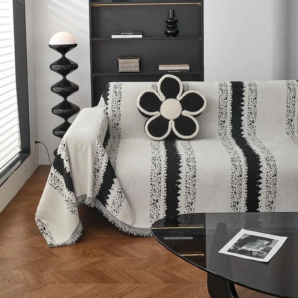 1 шт. Полосатое полотенце для дивана из шенилловой ткани, всесезонные универсальные чехлы для дивана, двухсторонняя тканевая подкладка с защитой от царапин от кошек