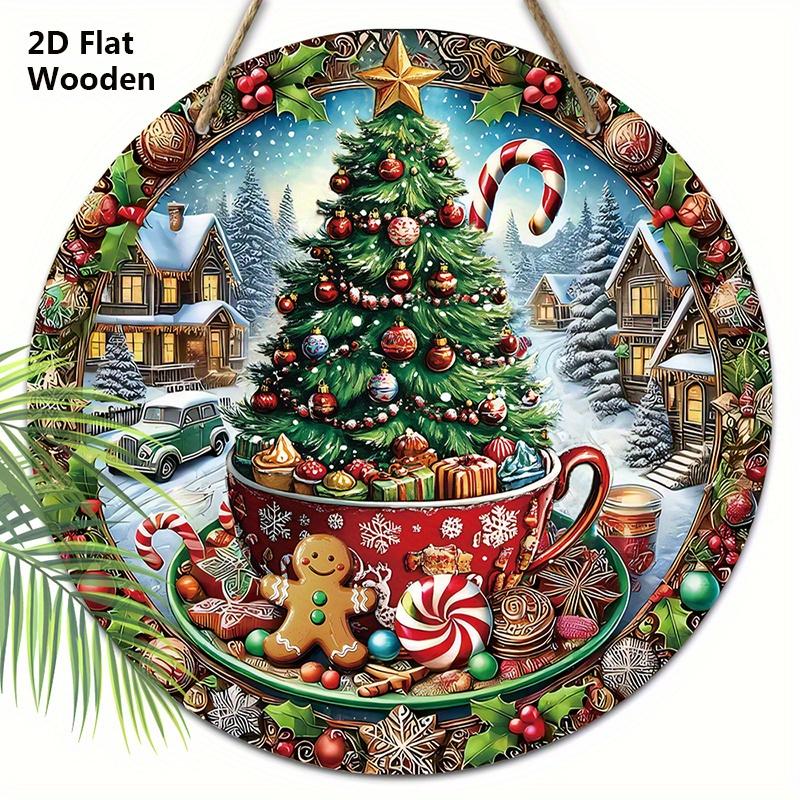 Wooden Christmas Sign with Hot Cocoa Theme - Navidad Round Sign for Front Door Wall Hanging Decor - Ideal Christmas Ornament