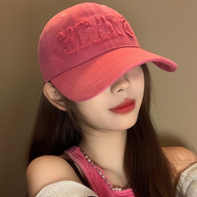 Pink Baseball Cap Women's Casual Versatile Big Head Circumference Cap Letter Burr Hat
