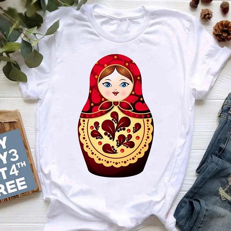 Matryoshka Doll T Shirt  2023 Funny Summer Fashion Tshirt  Russian Doll T-Shirt Women White Casual T Shirt Female Harajuku Shirt