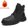 МодаЗимние Высокие ботинки Модные ботинки Кожаные Ботильоны Двойная боковая молния Нескользящая обувь Мужские Ботинки на платформе Zapatos De Hombre