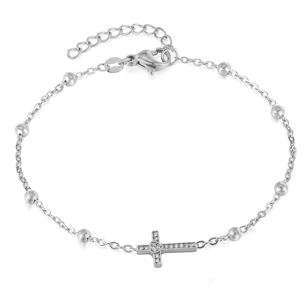 Fashion Shiny Cubic Zircon Chain Bracelets for Women Stainless Steel 18K Gold Plated Cross Charm Prayer Bracelets Jewelry