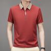 Мужская вафельная футболка с коротким рукавом с отложным воротником, деловая повседневная рубашка-поло с контрастной линией