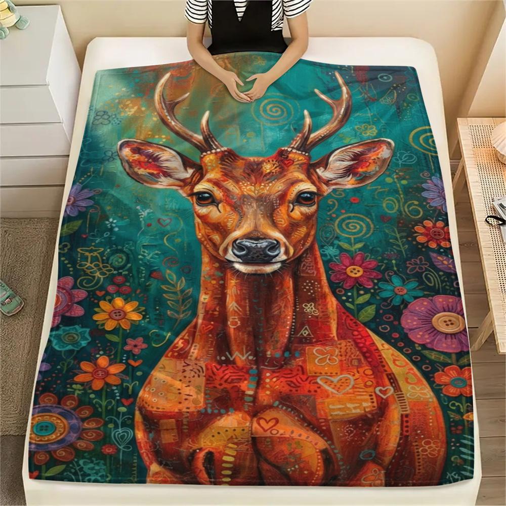 1PC Bohemian Animal Art Print FlAannel Blanket, High quality Comfortable for All Seasons, Home Decor, Warmth and Comfort