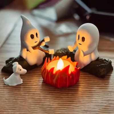 Призрачный Костер Мерцающий Хэллоуинский Ночник 3D Светодиодный Свет Призрачного Костра Милые Фигурки Призраков Украшения Хэллоуинские Украшения