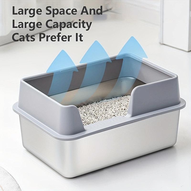 Extra Large Stainless Steel Cat Litter Box with High Wall Enclosure Non-Stick Leak Proof Easy to Clean Includes Lid