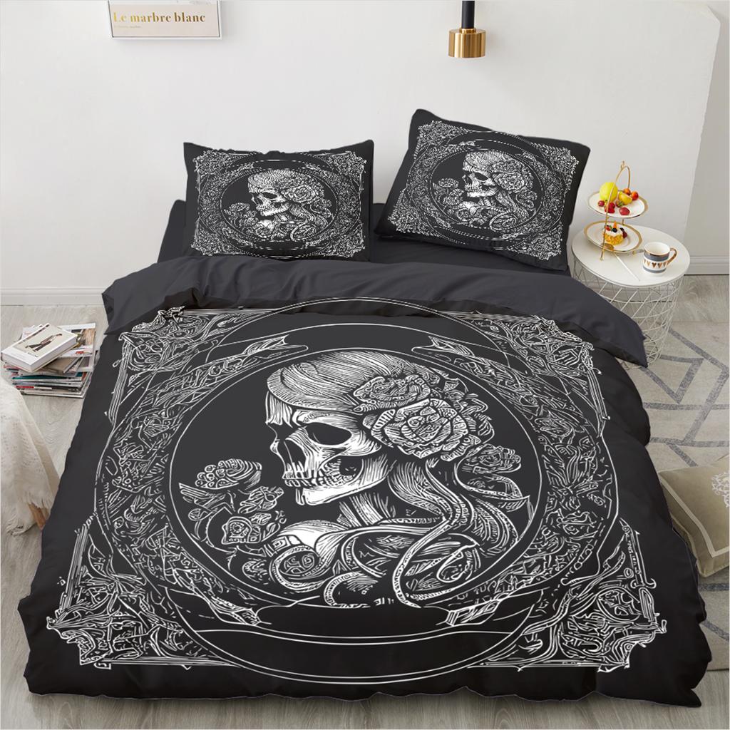Постельное белье с черепами, размер Twin 140x200 см - Винтажное Барокко, Постельное белье на Хэллоуин, 2/3 шт., Роскошный чехол на одеяло со скелетами, Готический комплект постельного белья