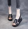 Fashion High Quality 7CM Women Genuine Leather Wedges Sandals New Summer Platform High Heel Cross Peep Toe Sandals Concise Casual Shoes