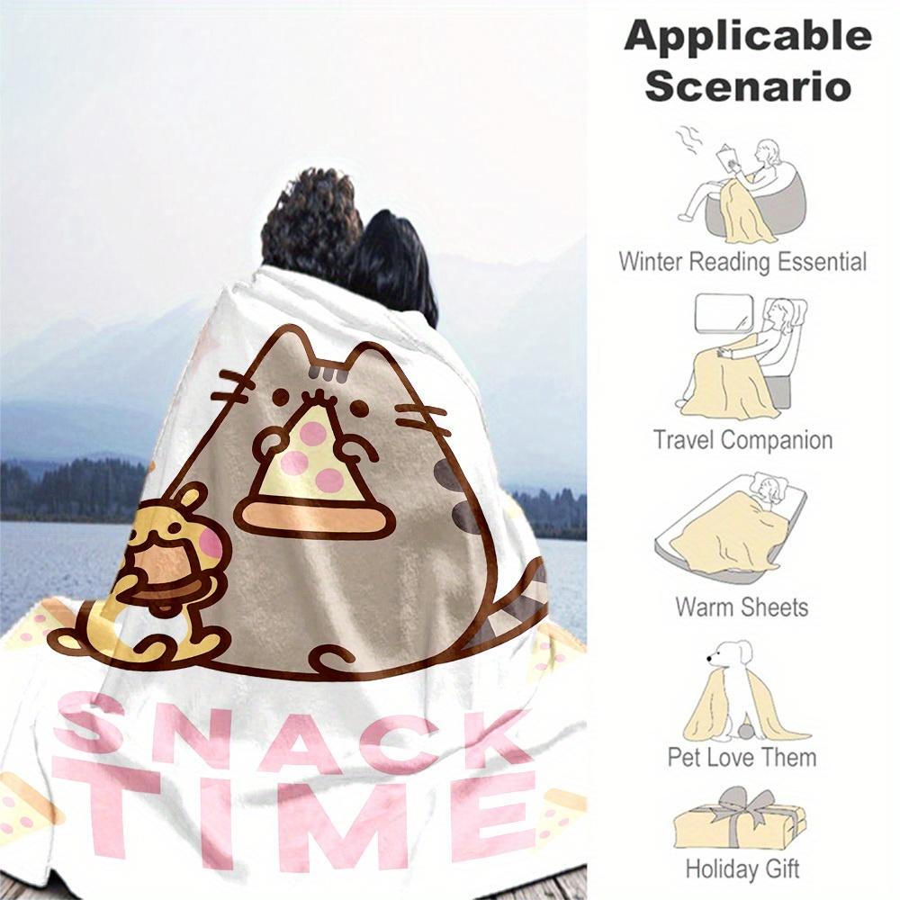 1 шт. Фланелевое одеяло Pusheen на тему закусок - Мягкое теплое, с 3D-печатью, легкое, для всех сезонов, для кемпинга, путешествий, кровати-080735
