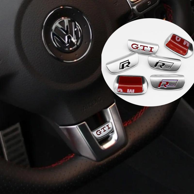 For Volkswagen Car Steering Wheel Accessories Metal Stickers Accessories For VW GTI R Line Polo Golf Passat Scirocco Tiguan Jetta T-ROC Touareg zs0