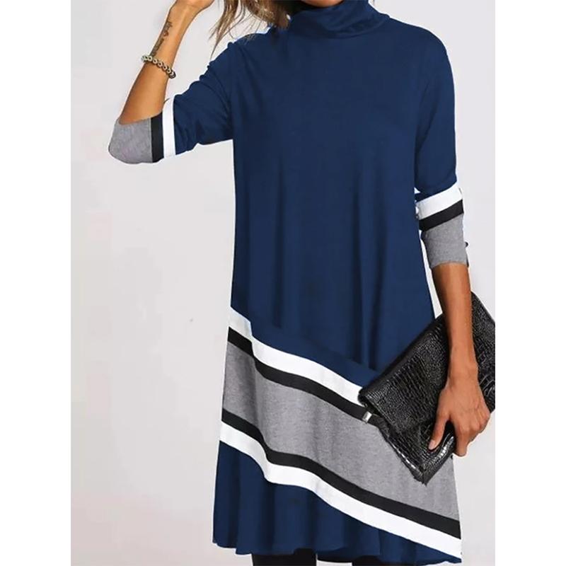 Зимняя водолазка, теплая винтажная женская одежда с принтом, элегантные лоскутные платья с длинными рукавами, женские повседневные свободные платья