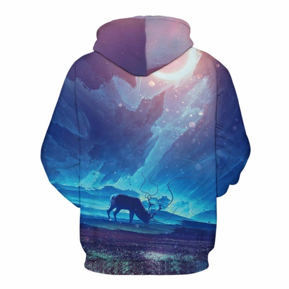 Новые модные мужские/женские 3D-толстовки с красивым рисунком оленя на полярном сиянии, осень-зима, высококачественные толстовки с капюшоном, пуловеры для пар с длинными рукавами