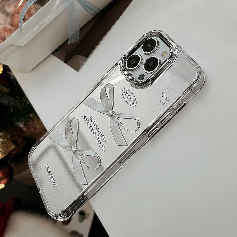 Зеркало для чехла телефона Apple 16pro Max 3D Жемчужный бант для iPhone 15 Темперамент 13 Противоударный 17