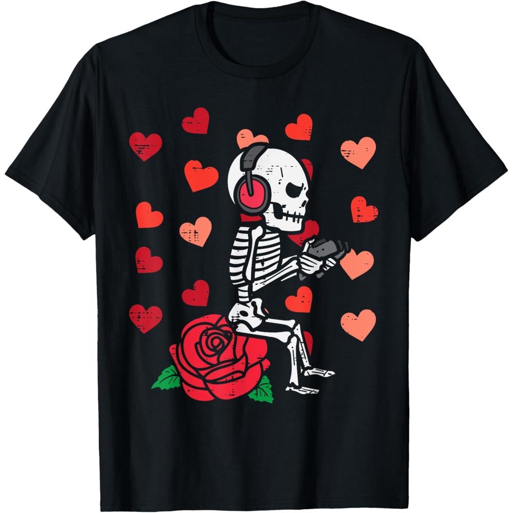 Valentine Day Gamer Skeleton Gaming Men Boys Boys Girls Youth Teen T-Shirt