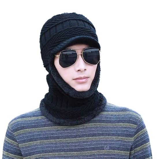 Men Winter Hat Sunshade Thermal Knitted Elastic Short Brim Full Protection Anti-slip Unisex Outdoor Camping Skiing Balaclava Cap Hat Scarf Integrated