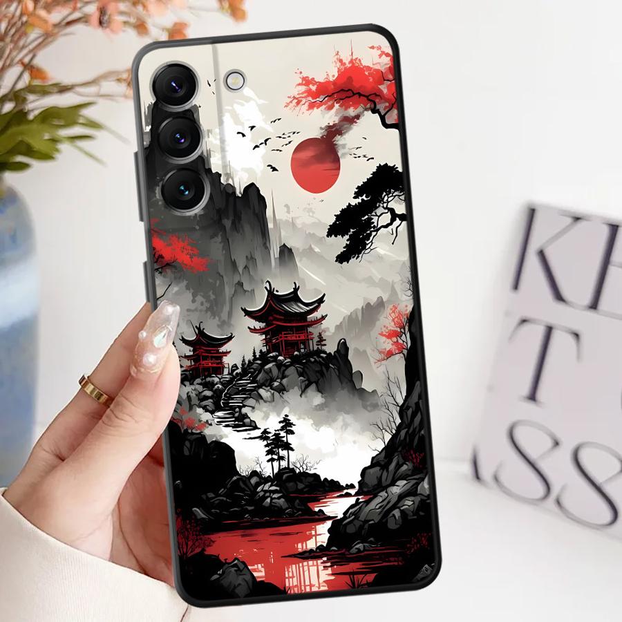 Чернильная Арт-печать Японский Пейзаж Гора Чехол для Samsung Galaxy A73 A51 A32 A22 A24 A55 A41 A53 A35 A23 A25 A71 A52 A36 A26