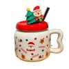 Cute Cartoon Santa Claus Ceramic Mug with Lid High Looking Straw Cup Christmas Gift Souvenir