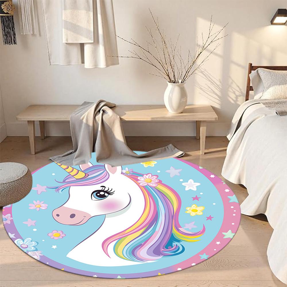 Unicorn5 Round Area Rug Design for Kitchen Foyer Hallway Study room Anti-slip Round Rug Decorate Offices Perfect Gift for Friends Family
