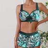 Women's Swimwear Tankini 2 Piece Swimsuit Green Patterned Leaves Print Vacation Bathing Suits