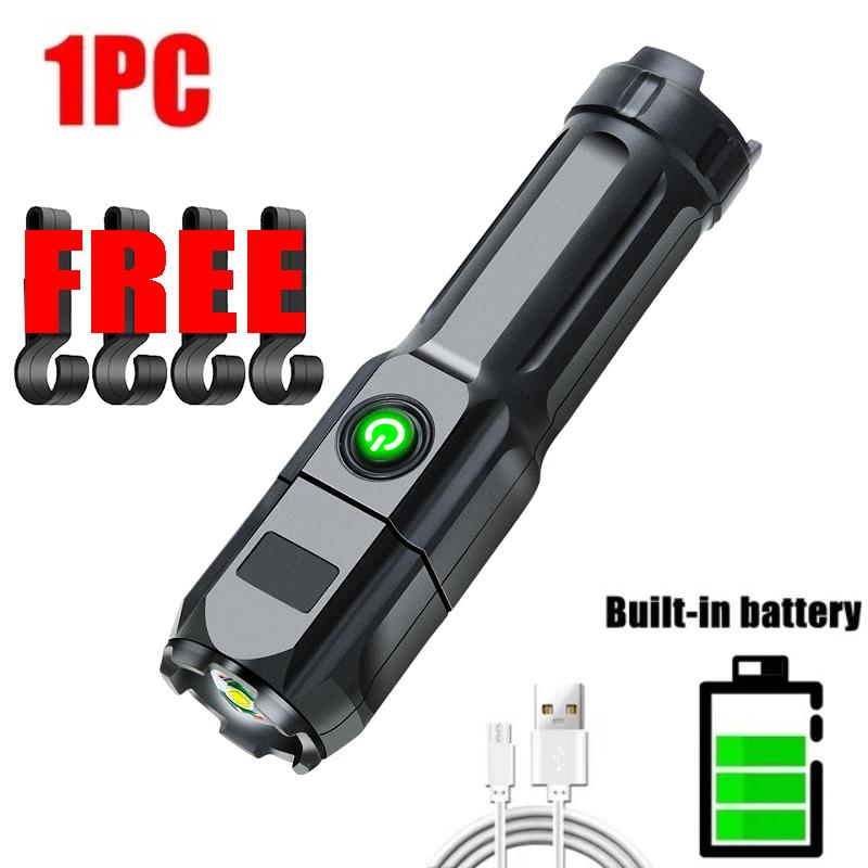 Ultra-bright LED Flashlight Rechargeable Torch Outdoor Zoomable Lantern Portable Waterproof Light for Camping Hunting Hiking