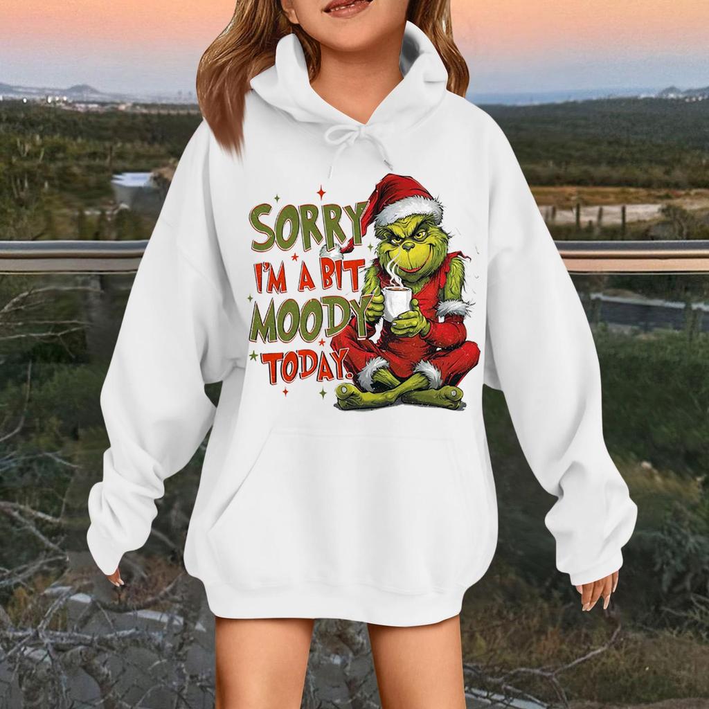 Children's Fashionable Casual Long-sleeved Loose Christmas Print Pullover Hooded Sweatshirt