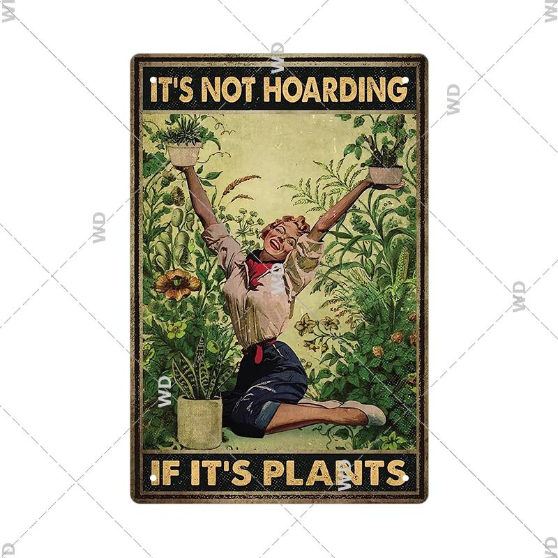 Tin Sign Garden Hoeing Aint Easy Flower Plant Sign Decor Funny Slogans Born with Plants Retro Look Metal Poster FarmhouseSign