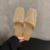 Fashion Mesh Breathable Mules Shoes Women Flats Slippers Summer 2024 Designer Square Toe Walking Slingback Flip Flops Home Female Slides