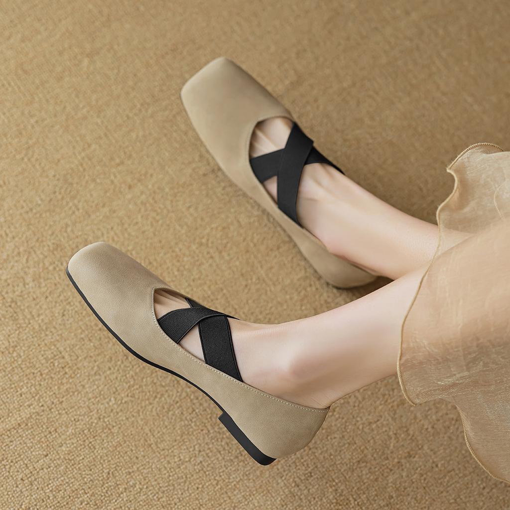 Weiwei Girl 8929-3 Серебристые балетки Женские с открытым вырезом Винтажные с перекрестными ремешками Квадратный носок Одинарная обувь Женская мягкая подошва