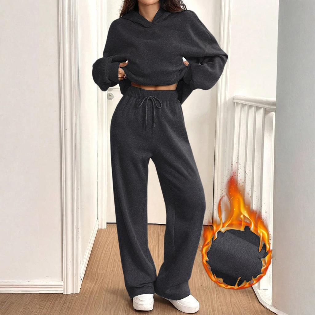 Женский повседневный теплый худи и повседневные брюки Зимний спортивный костюм