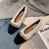 Rhinestone Beading Fur Flats Shoes Women Mixed Color Cozy Winter Loafers Female Flat Heel Crystal Furry Moccasins Big Size 42