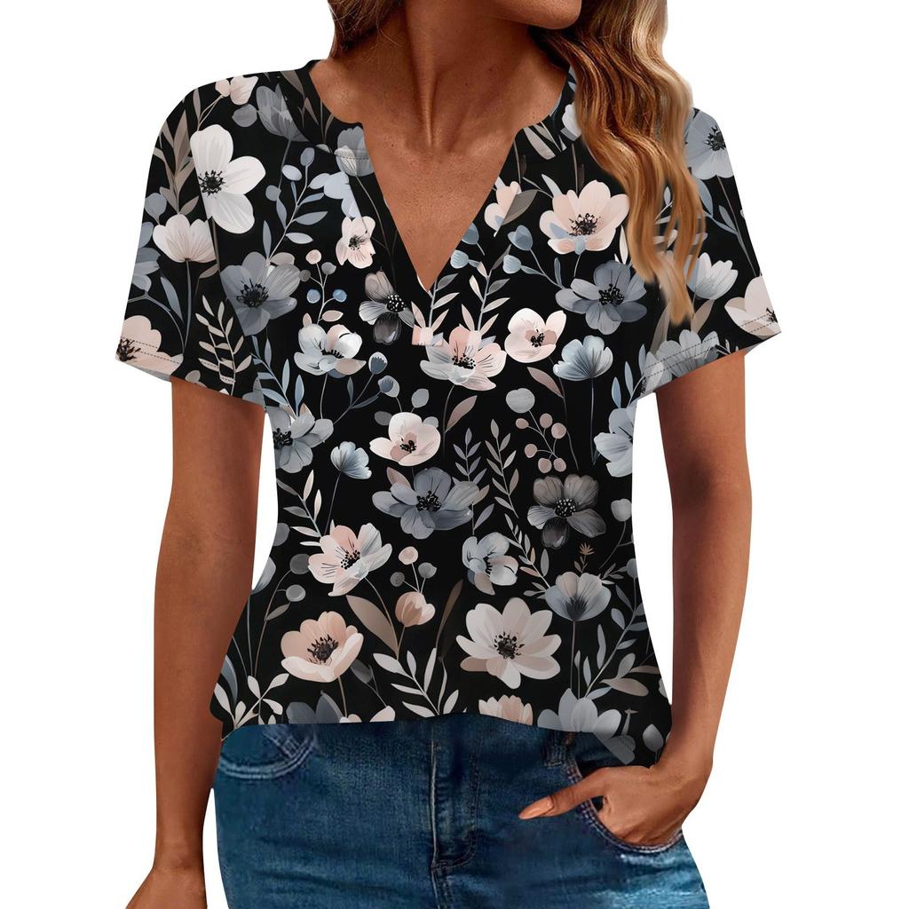 Women's T Shirt Tee Printed Short Sleeve Daily Weekend Fashion Basic V Neck Regular Top