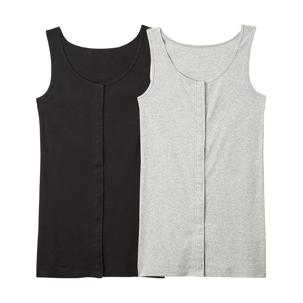 Nissen Inner Camisole/Tank Top, 100% Cotton, Front Opening, Long Length Tank Top, 2-Pack, Heather