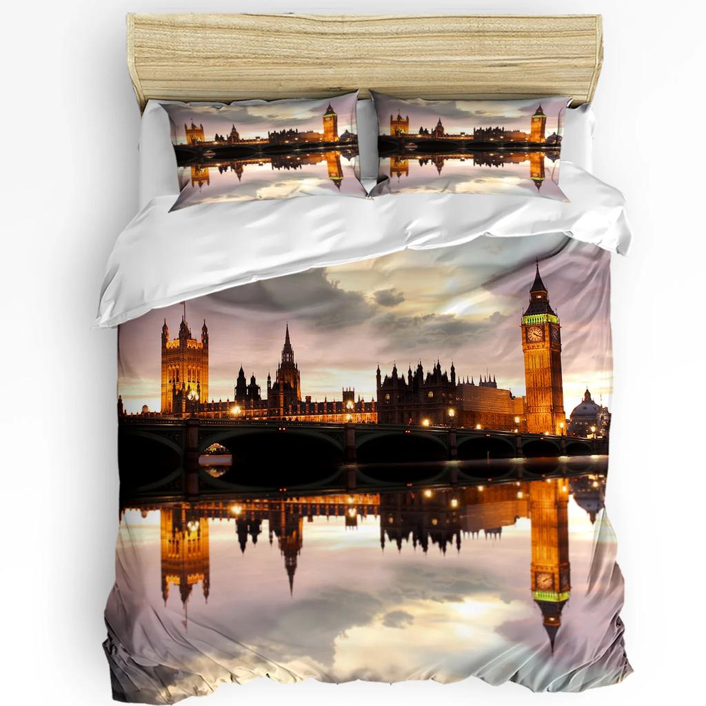 Комплект постельного белья «Лондон» с изображением знаменитой телефонной будки и Биг-Бена, комплект из 3 пододеяльников, постельного белья, пододеяльника, наволочки, чехла