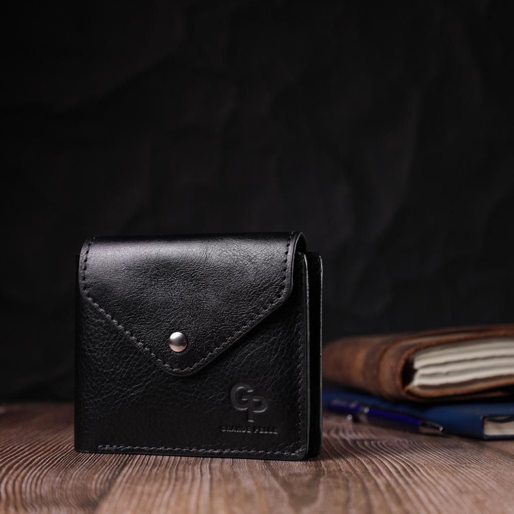 Unisex Wallet with Coin Holder Made of Glossy Genuine Leather GRANDE PELLE Wallet 16806 Black