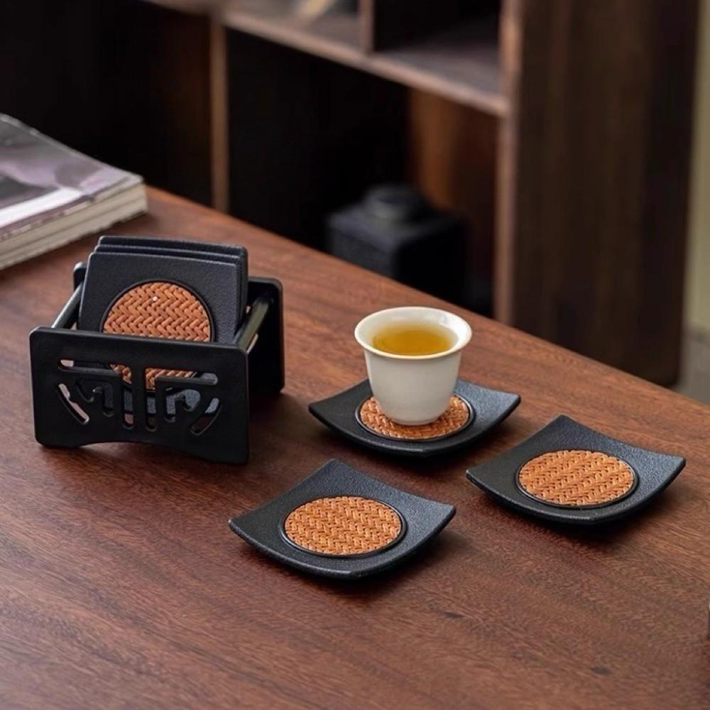 6pcs Chinese Style Rattan Tea Coaster Set Anti-scalding Tea Cup Holder  Tea Ceremony