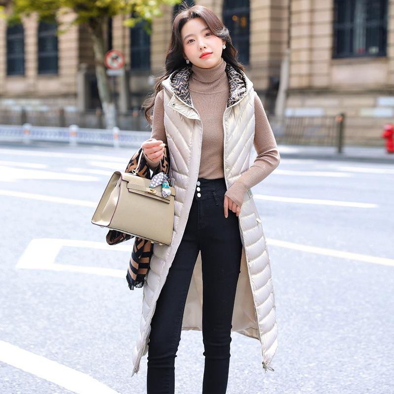 Тонкий хлопковый жилет, женский длинный жилет с капюшоном длиной до колена, осенне-зимний вариант для ношения жилета