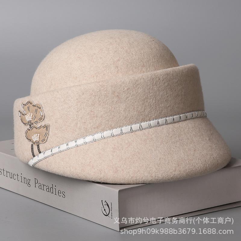 Autumn and winter new wool women's solid color versatile elegant celebrity high-end elegant cap temperament versatile octagonal hat