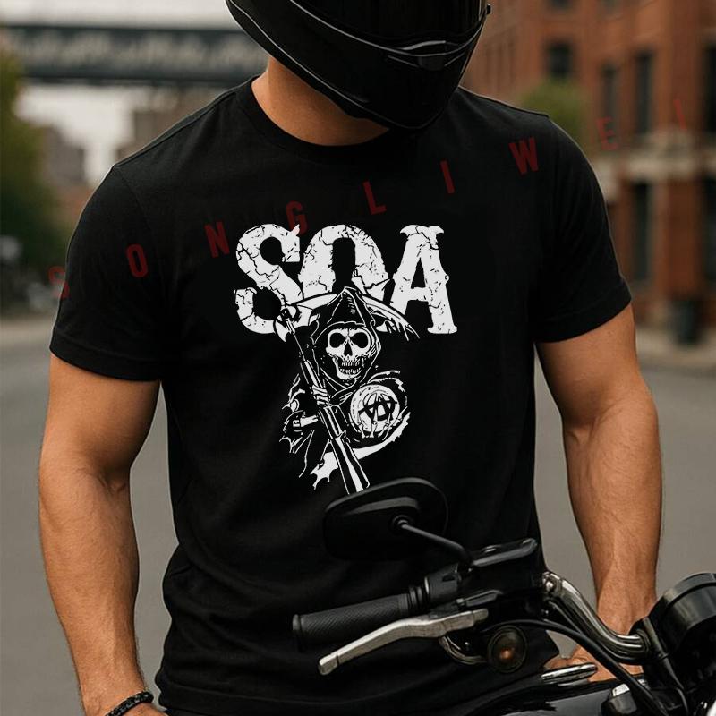 SOA Motorcycle SOA Logo Motorcycle Men's T Shirt Moto Casual Dress Cotton Round Neck Short Slee