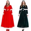 Adult Women Christmas Xmas Red Elf Velvet Hooded Shawl Cloak Dress Gown Set Halloween Role Play Dress Up Cosplay Costume
