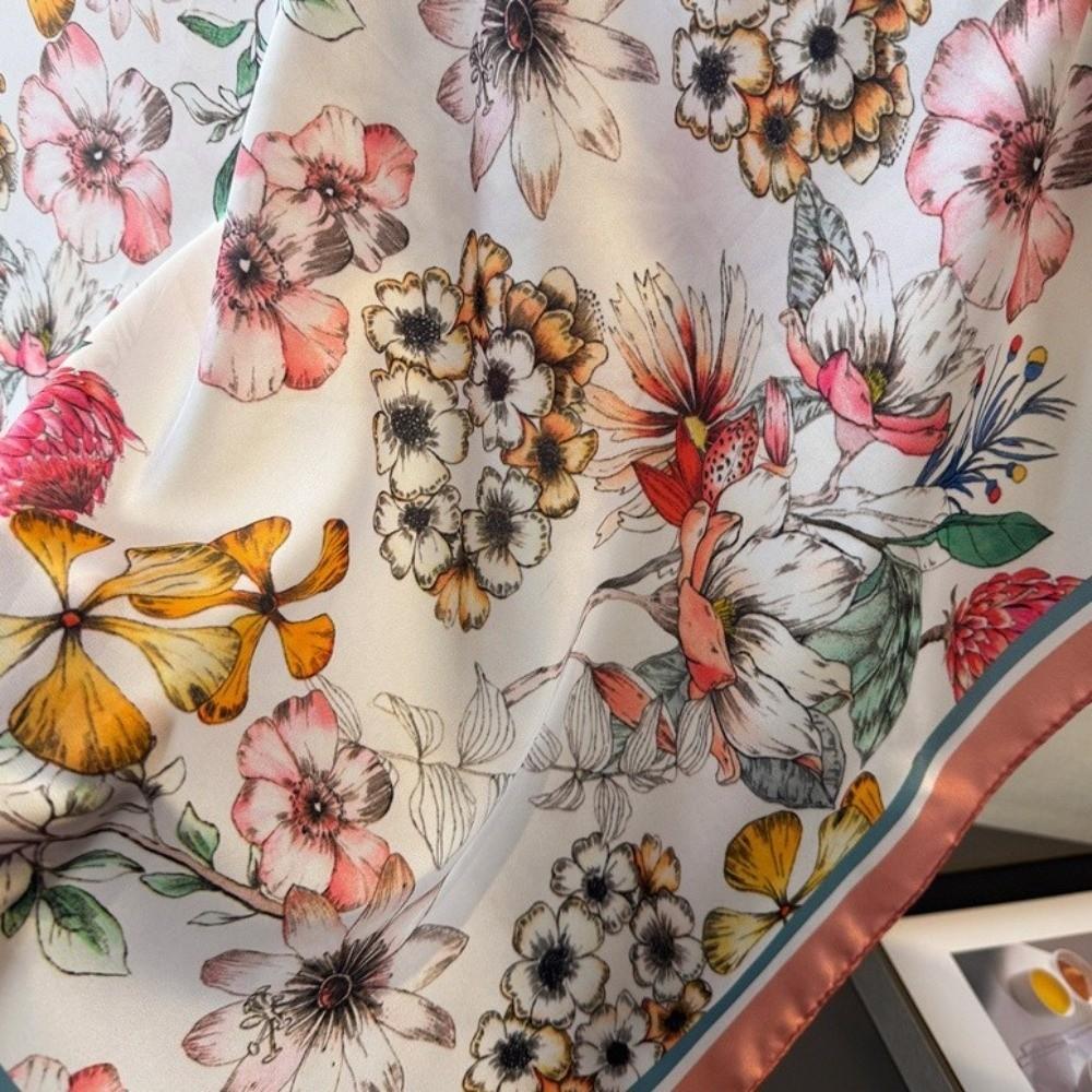 Floral Print Square Silk Scarf Luxury Neckerchief Scarf Hair Band Bandana Scarf Women