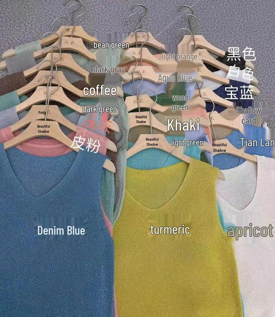 2023 Блестящий шелковый женский жилет без рукавов с V-образным вырезом - Новый стиль весна/лето, свободный крой с вязаным дизайном на бретелях с горячими бриллиантами