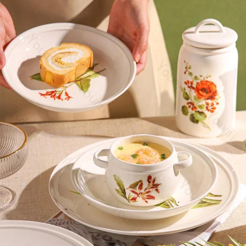 Креативные цветы Керамическая тарелка Модная изысканная емкость для хранения Вкусные блюда Обеденные тарелки Уникальная бытовая посуда