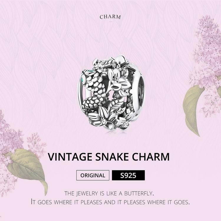 Bisaer Винтажный шарм в виде змеи, подходящий для браслета или браслета из стерлингового серебра 925 пробы, серебряные круглые металлические бусины, ювелирные изделия, новый модный подарок