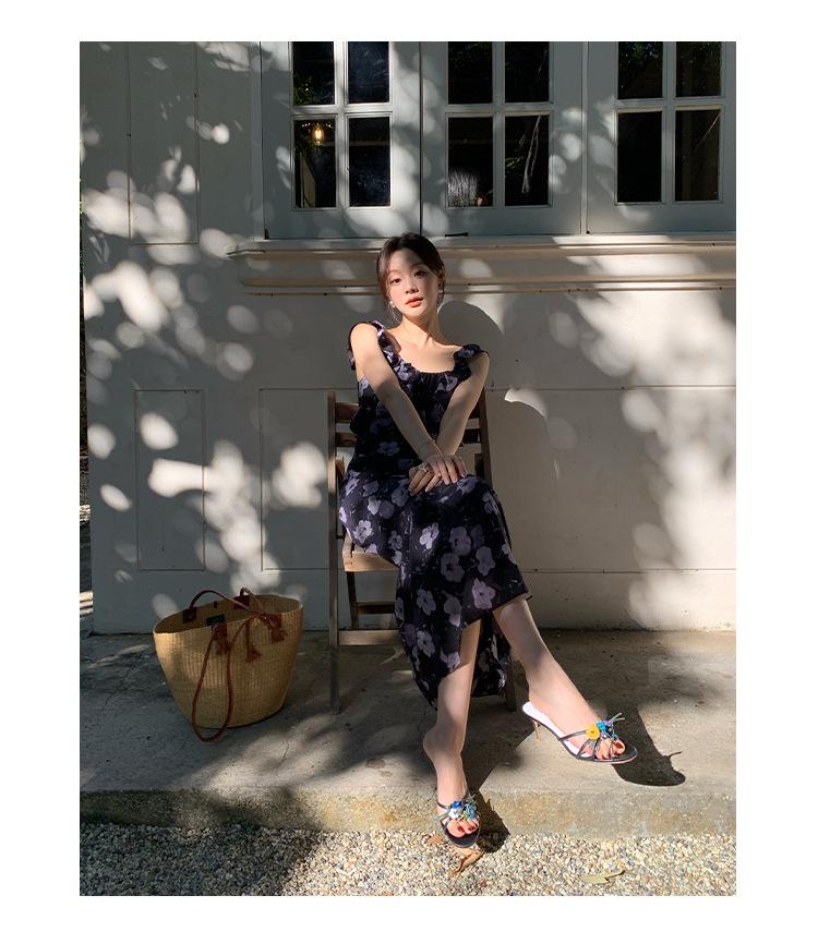 2025 Ранняя весна Французский ретро Элегантное платье с квадратным вырезом и цветочным принтом C3018