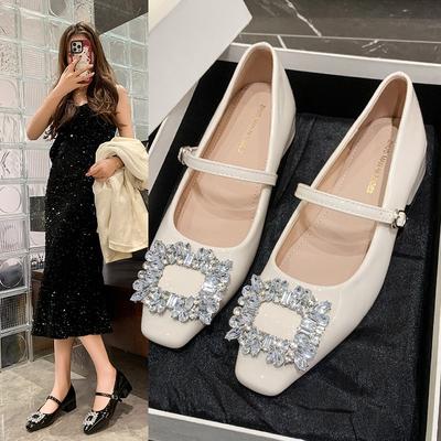 Французские туфли Мэри Джейн толстый каблук высокие каблуки 2025 весна с юбкой сказочные туфли модные серебристые стразы одинарные туфли