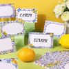 Capri Lemon Place Cards Blue Tile Table Name Labels Yellow Lemon Tent Cards Food Label For Wedding Bridal Shower Table Setting
