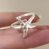 VENTFILLE 925 Sterling Silver Black Zircon Wheat Ears Leaf Ring for Women Girl Gift Double Layer Simple Jewelry Dropshipping