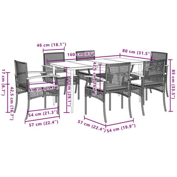 VidaXL Ensemble à Manger de Jardin avec Coussins 7 pcs, Table et Chaise de Terrasse, Meubles de Patio, Mobilier d'Extérieur, 3213628